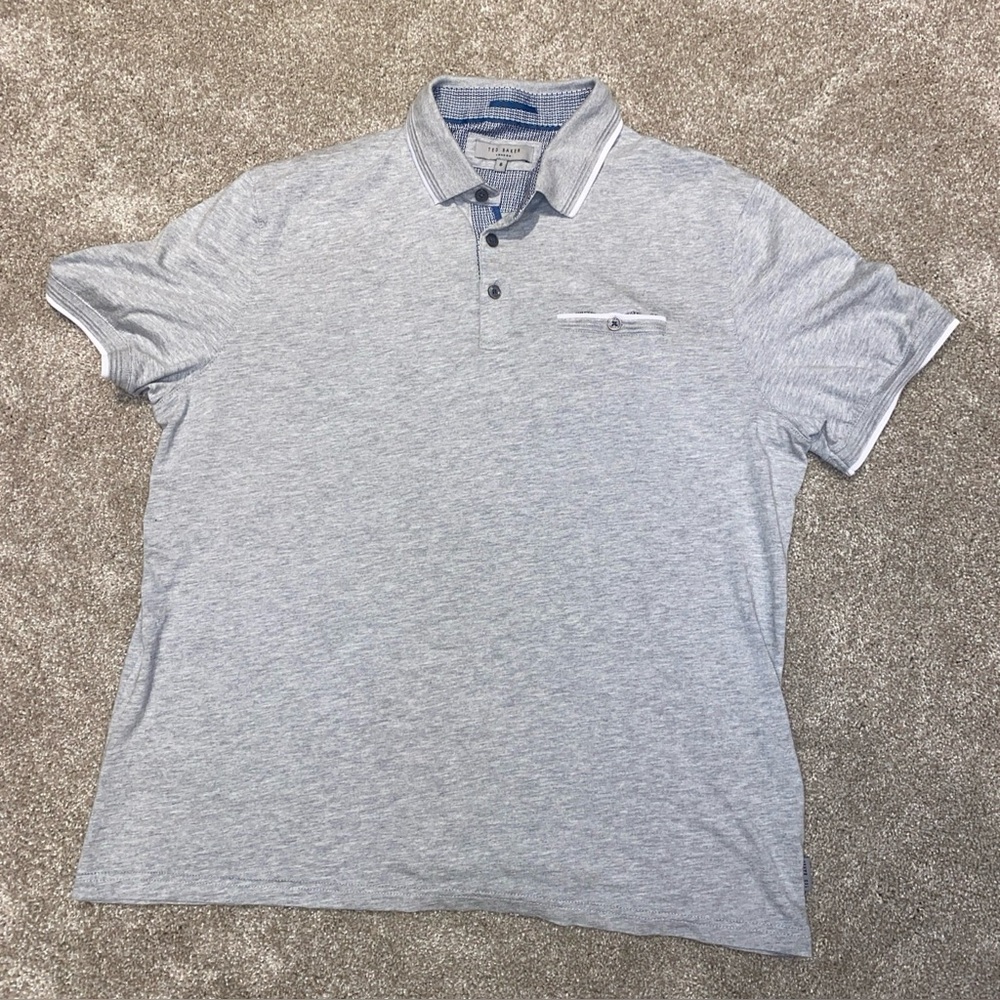 Ted Baker Light Grey Short Sleeve Polo Short Size 6 (XXL) Casual Comfort Classic